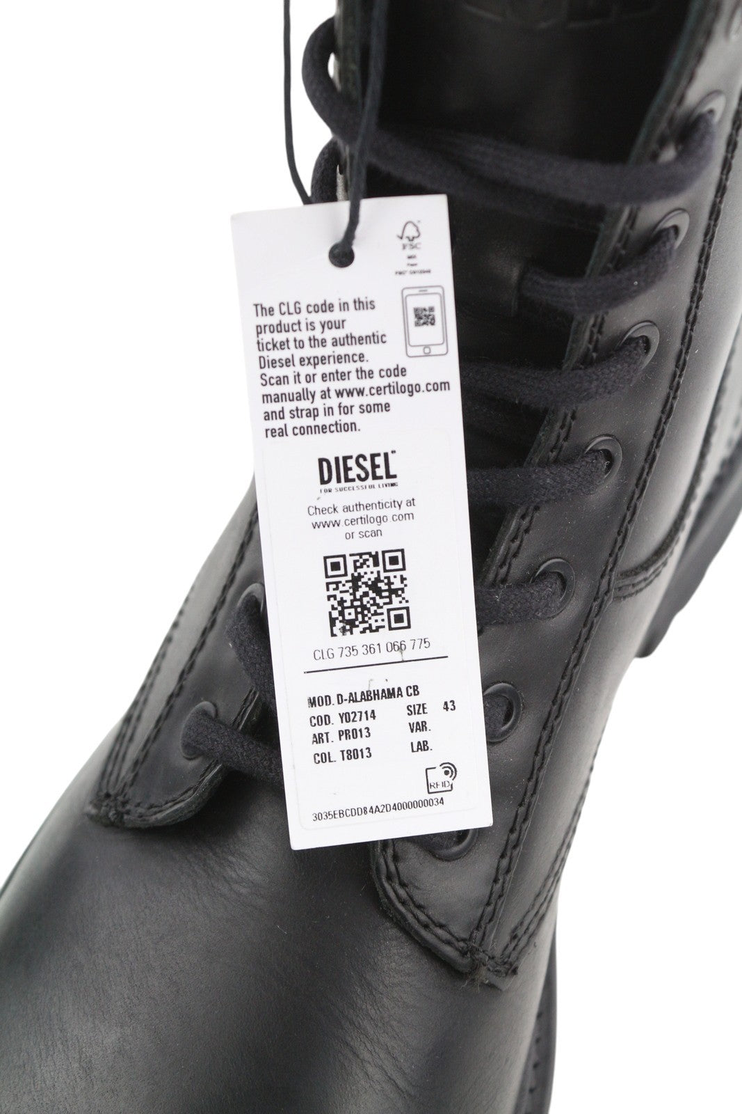 DIESEL D-Alabhama CB Men Boots EU43 Black Leather Lace Up Combat Type RRP€295