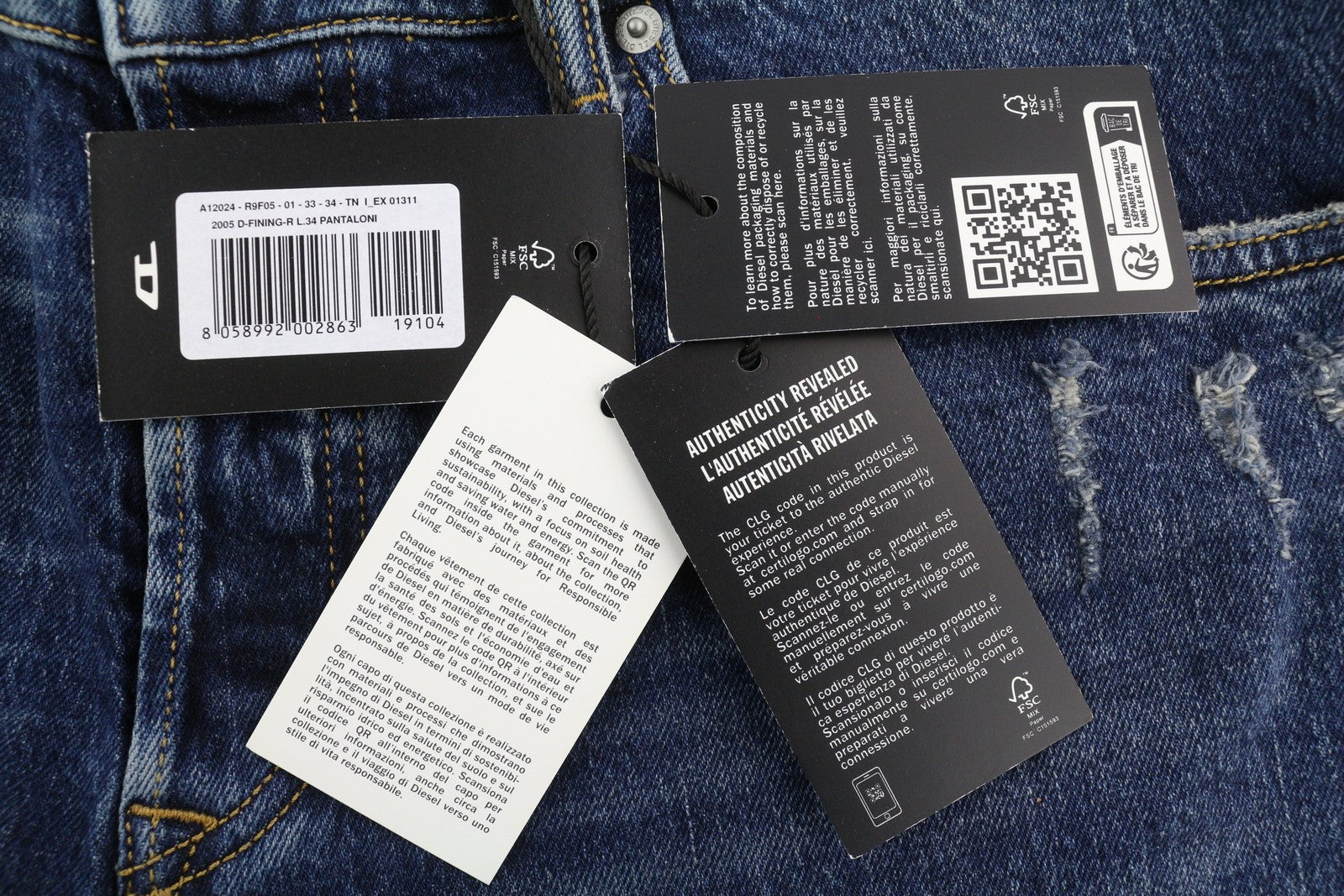 DIESEL 2005 D-Fining R9F05 Men Jeans W33/L34 Regular Tapered Distress RRP€225