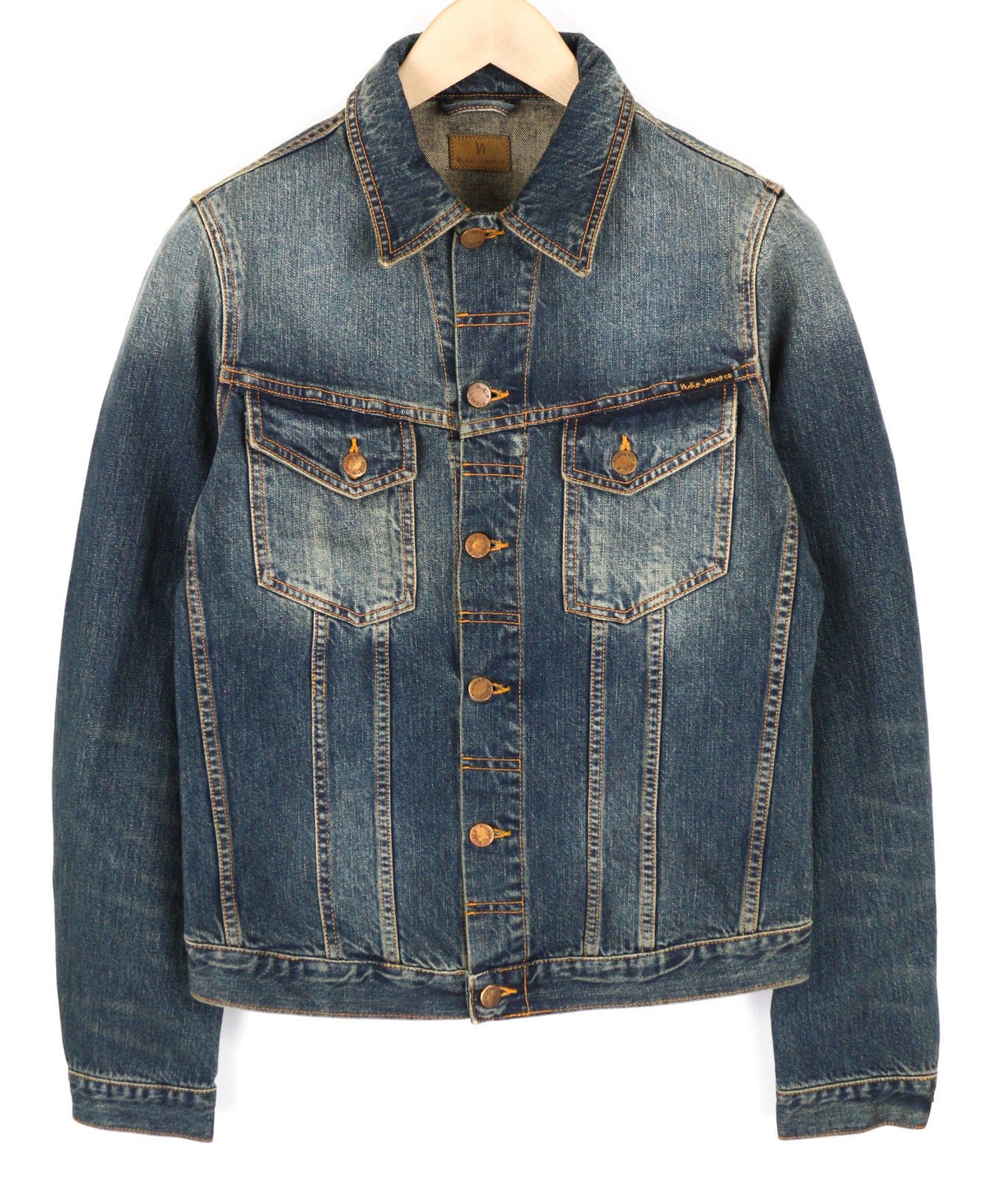 NUDIE Billy Men Jacket S Blue Friend Organic Buttoned  Neck Washed Denim