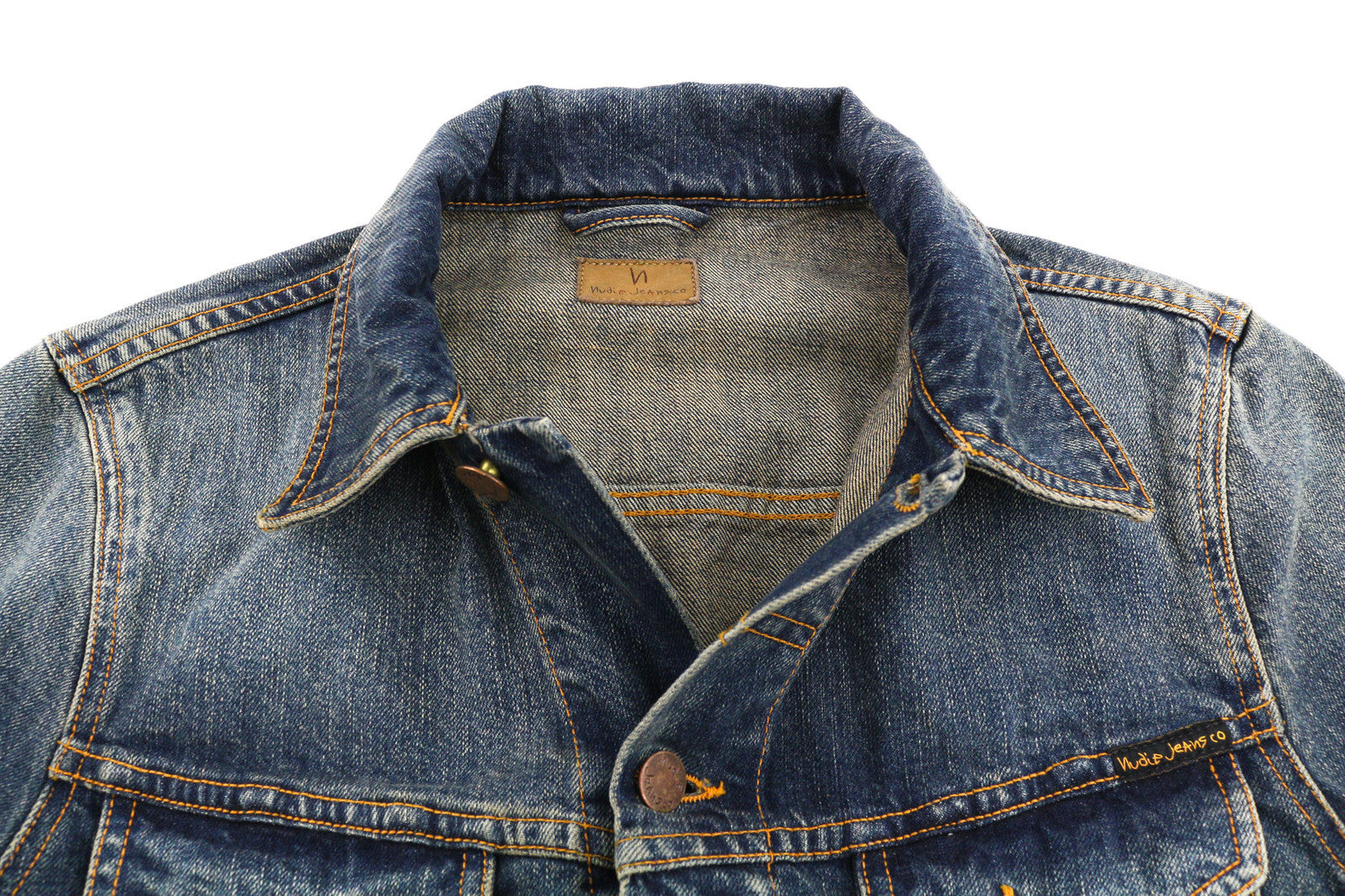 NUDIE Billy Men Jacket S Blue Friend Organic Buttoned  Neck Washed Denim