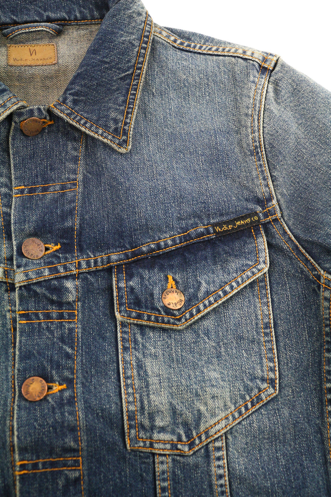 NUDIE Billy Men Jacket S Blue Friend Organic Buttoned  Neck Washed Denim