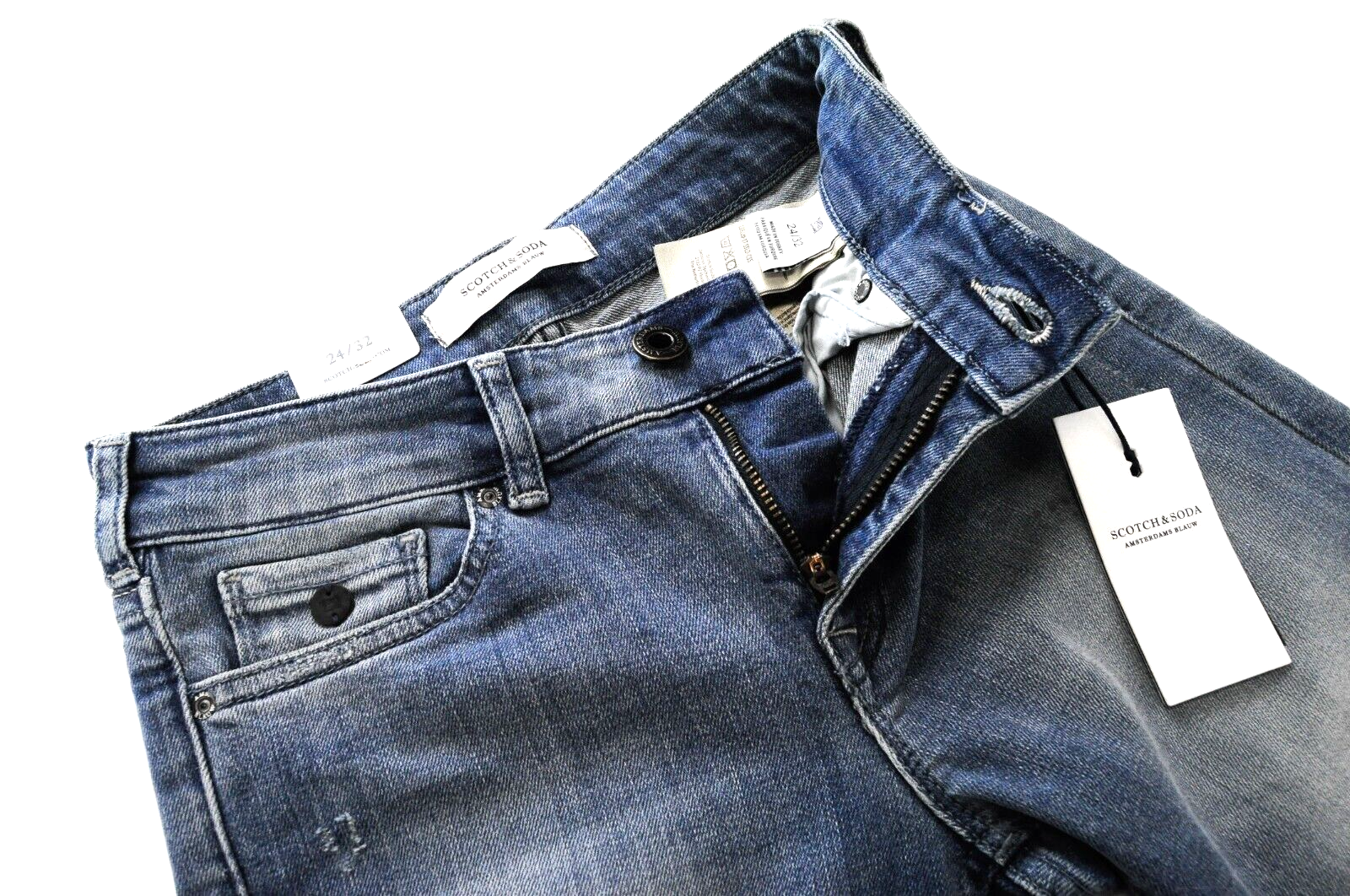 SCOTCH & SODA Womens Jeans W24/L32 Slim Straight Ripped Light Blue Denim Casual