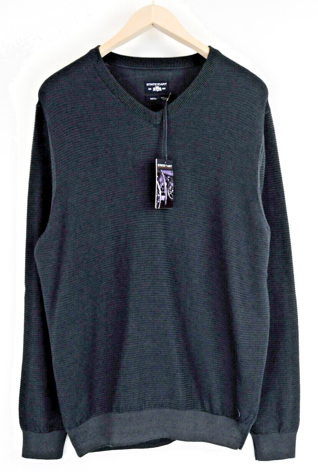 STATE OF ART Mens Jumper L Emerald Green V-Neck Knit Sweater Dress  Midnight