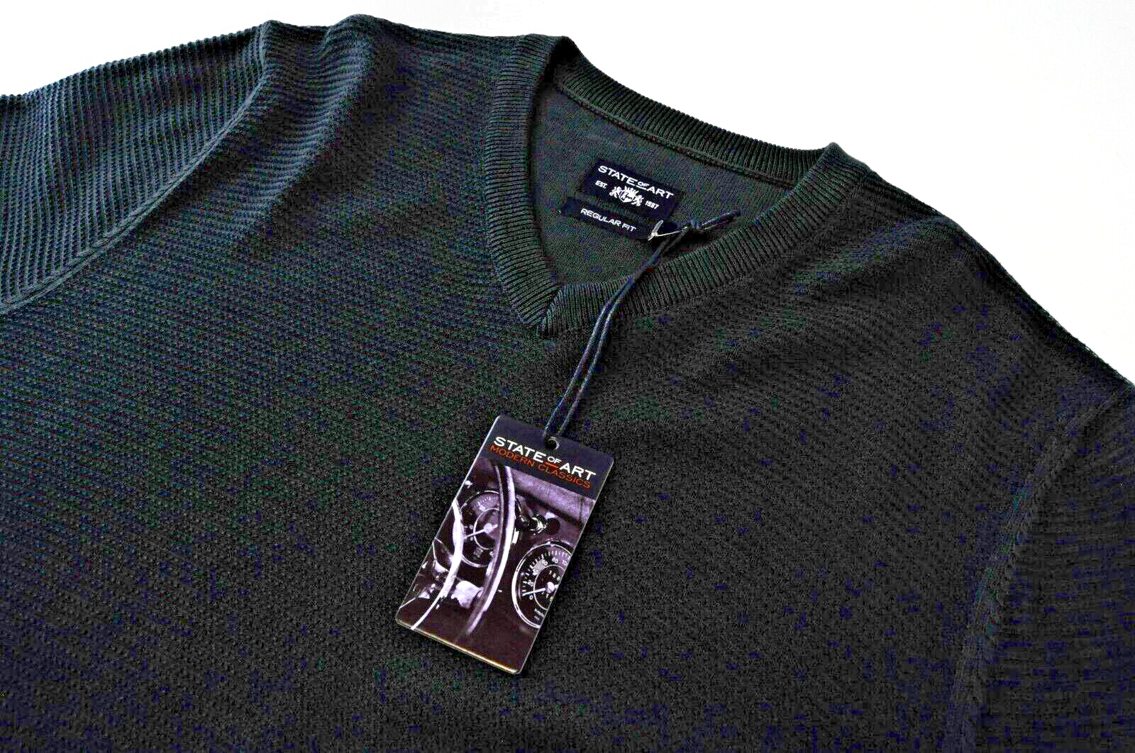 STATE OF ART Mens Jumper L Emerald Green V-Neck Knit Sweater Dress  Midnight