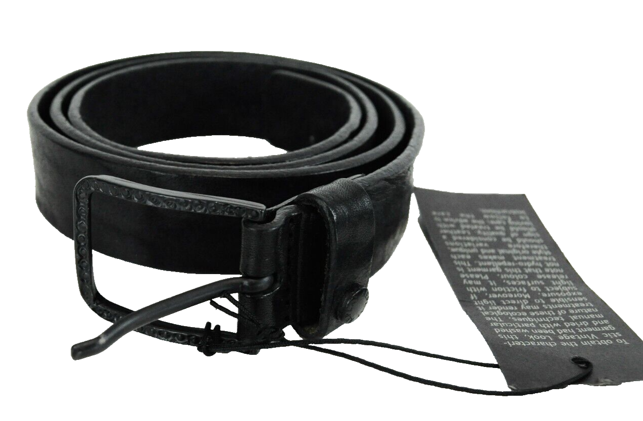 REPLAY Mens Belt 100 CM Black Leather Casual Metal Buckle Engraved Slim Design