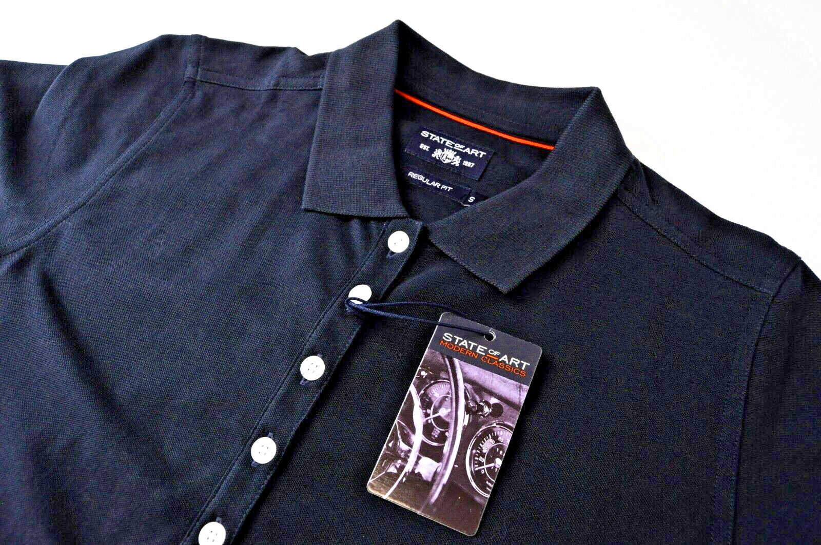 STATE OF ART Mens T-Shirt S Navy Short Sleeve  Cotton  Polo Casual