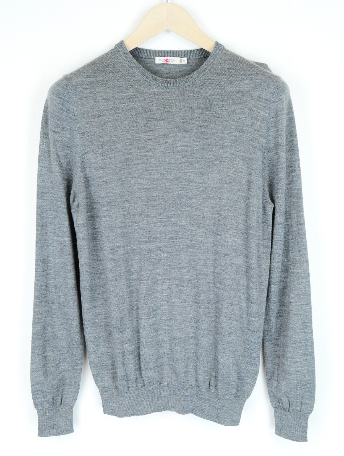 SUITSUPPLY Mens Sweatshirt S Grey Merino Wool Long Sleeve Round Neck Pullover