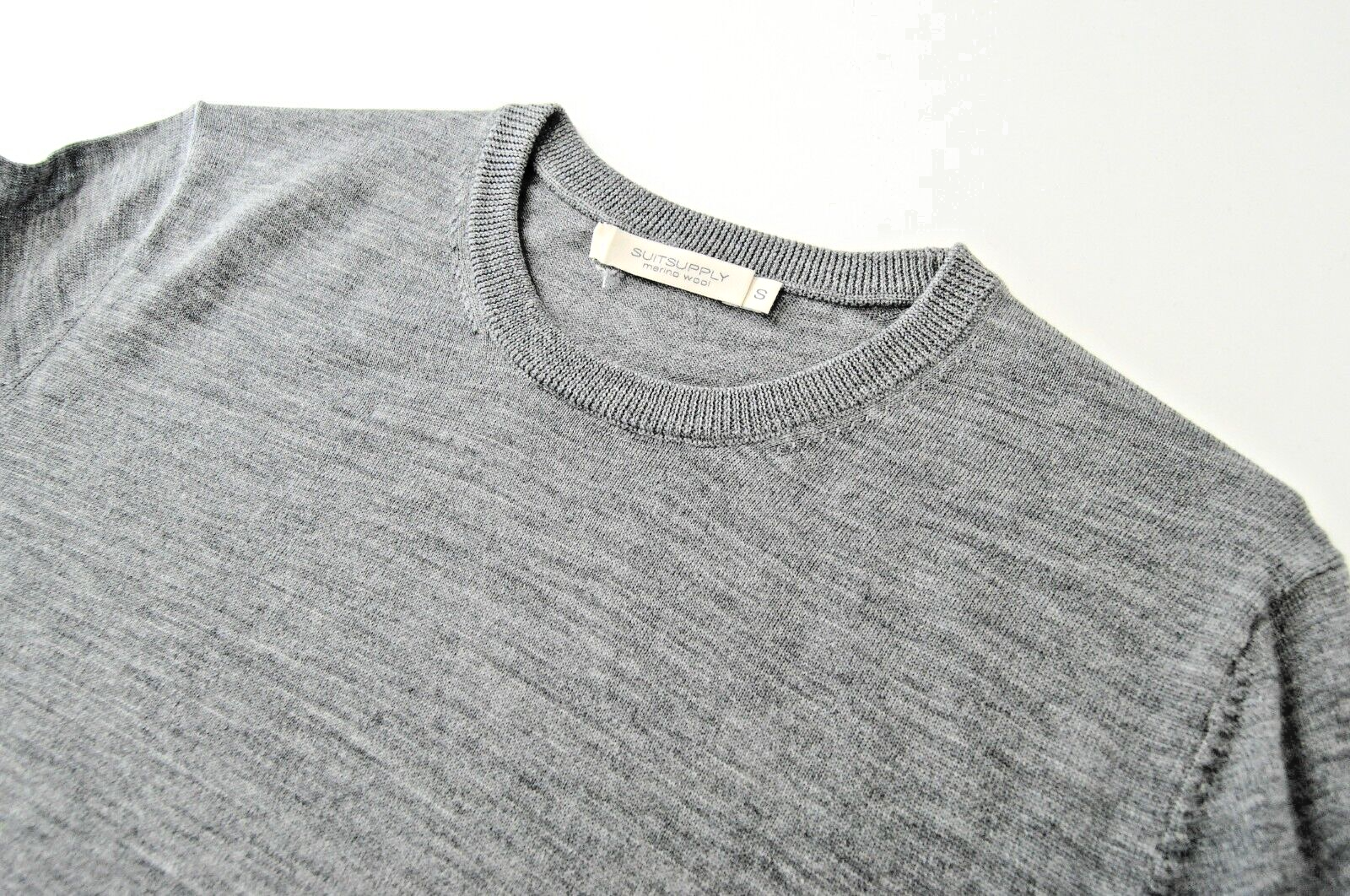 SUITSUPPLY Mens Sweatshirt S Grey Merino Wool Round Neck Pullover Dress