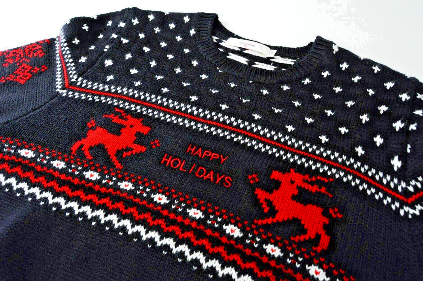 SUITSUPPLY SUISTUDIO Womens Sweatshirt M Navy Wool Blend Holiday Sweater Warm