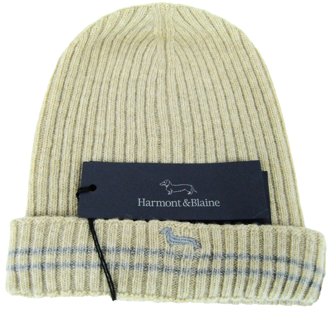 HARMONT & BLAINE Mens Hat OS Beige Wool Knitted Beanie Casual Unisex