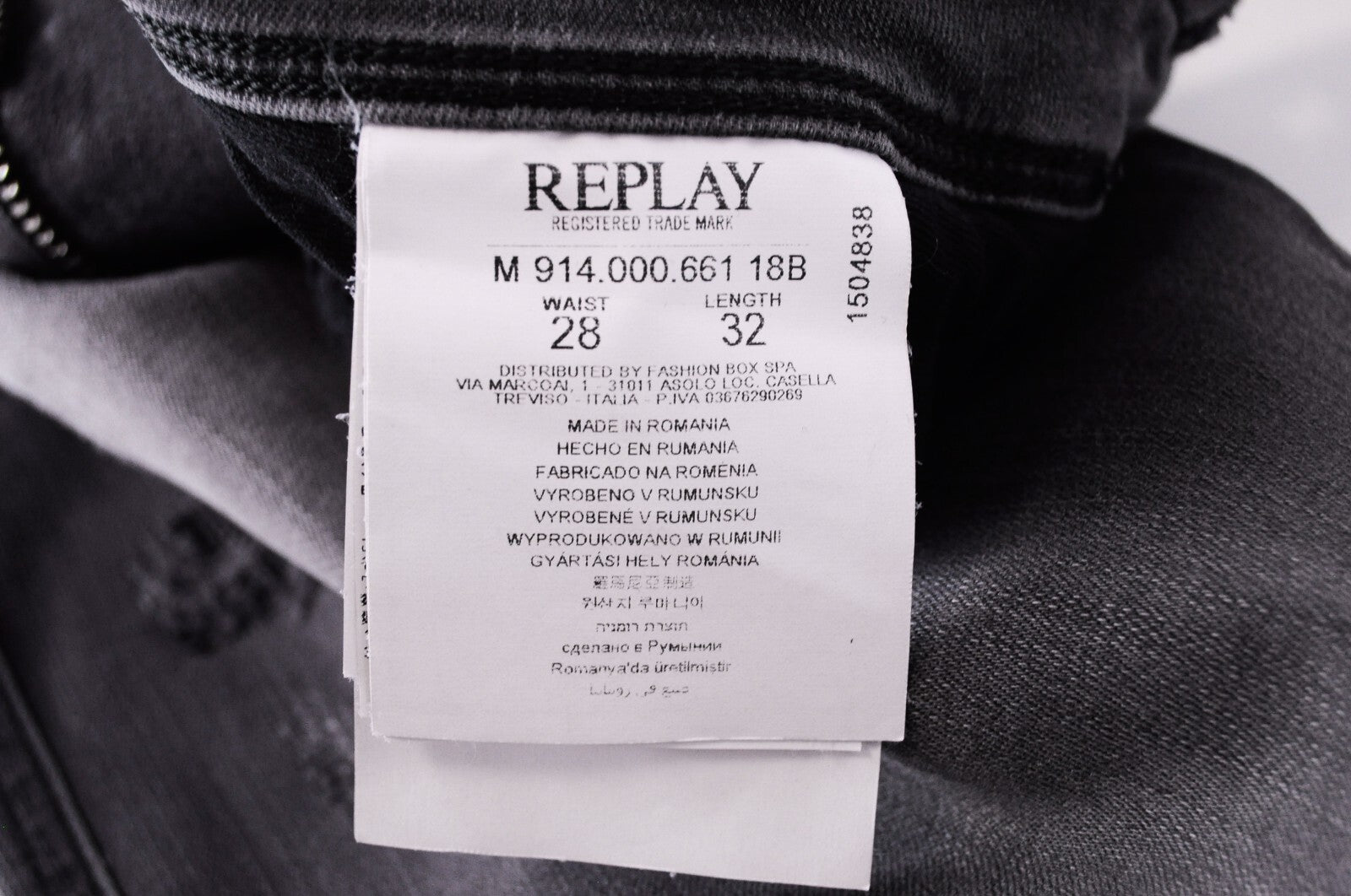 REPLAY Mens Jeans W28/L32 Anbass Grey Hyperflex Slim  Distressed Zipped Denim