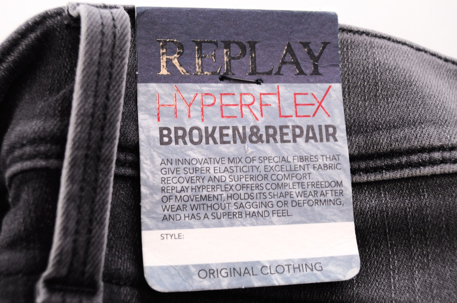 REPLAY Mens Jeans W28/L32 Anbass Grey Hyperflex Slim  Distressed Zipped Denim