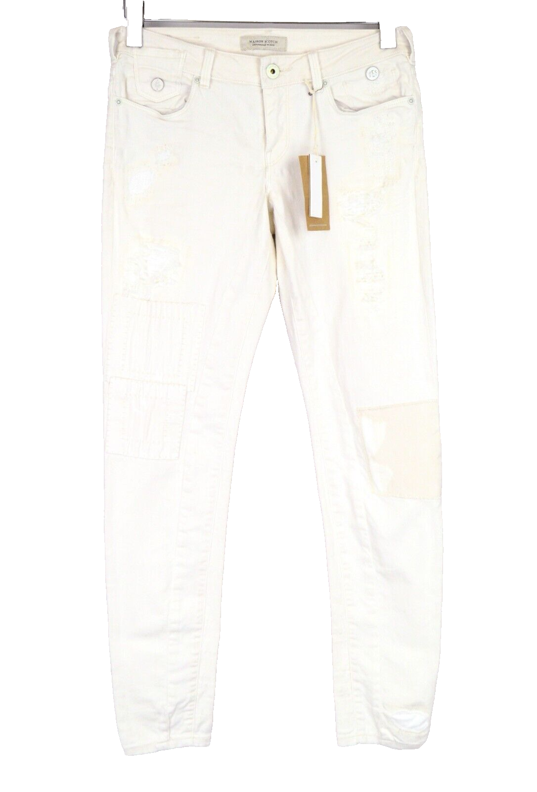 MAISON SCOTCH Womens Jeans W28/L30 Skinny White Distressed Zip Parisienne