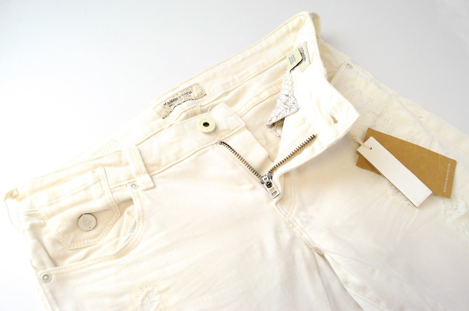 MAISON SCOTCH Womens Jeans W28/L30 Skinny White Distressed Zip Parisienne