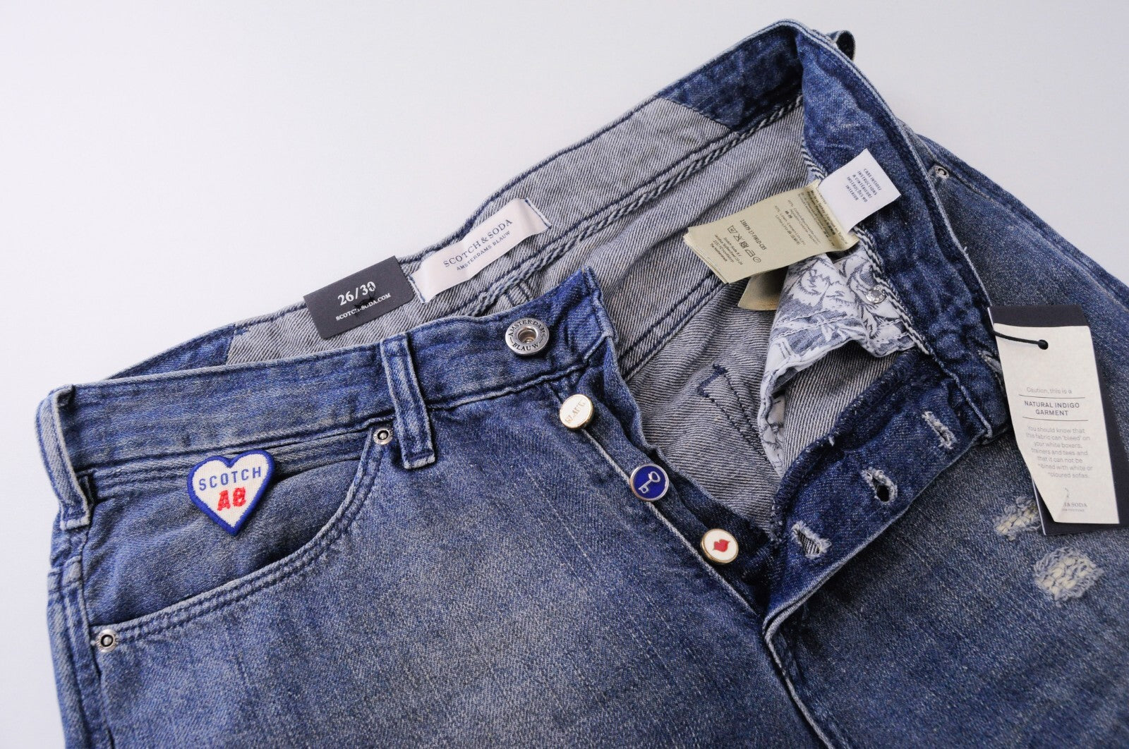 MAISON SCOTCH Womens Jeans W26/L30 Distressed Blue Linen Boyfriend L'Adorable