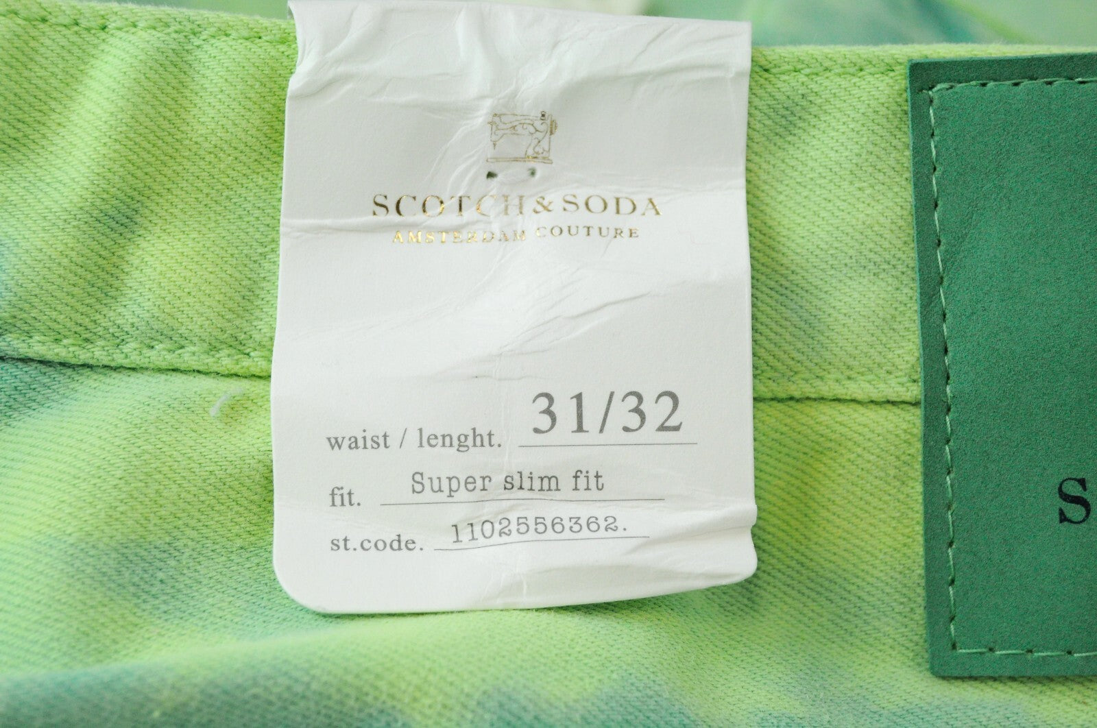 SCOTCH & SODA Mens Jeans W31/L32 Super Slim  Green High-Rise Garment-Dyed
