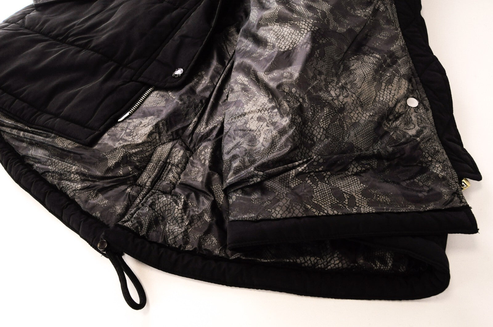 REPLAY Womens Jacket L Faux Fur Hooded Quilted Black Puffer Parka Long Sleeve