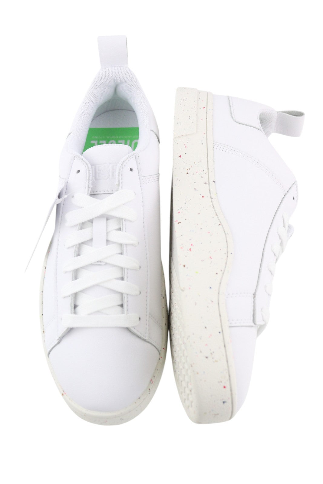 DIESEL S-Clever Low Lace Men's Sneakers EU44.5 White Leather Almond Toe RRP€140