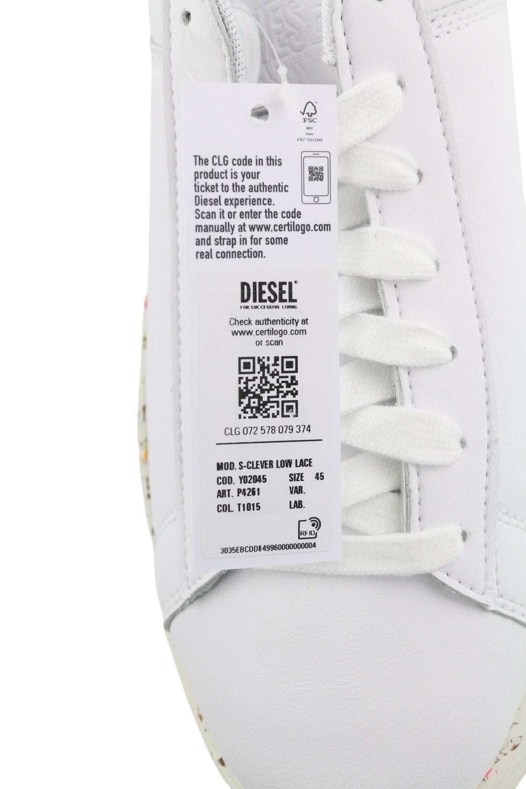 DIESEL S-Clever Low Lace Men Sneakers EU45 White Leather RRP140 Trainers