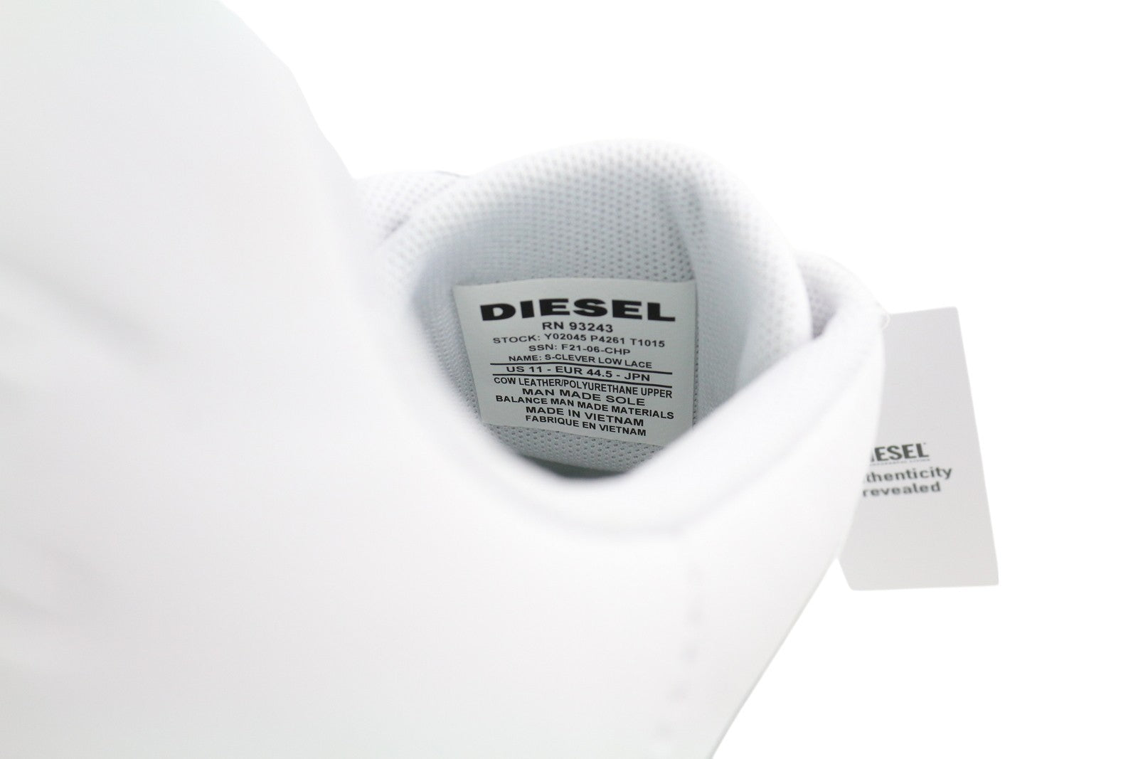 DIESEL S-Clever Low Lace Men Sneakers EU44.5 White Leather Almond Toe RRP€140