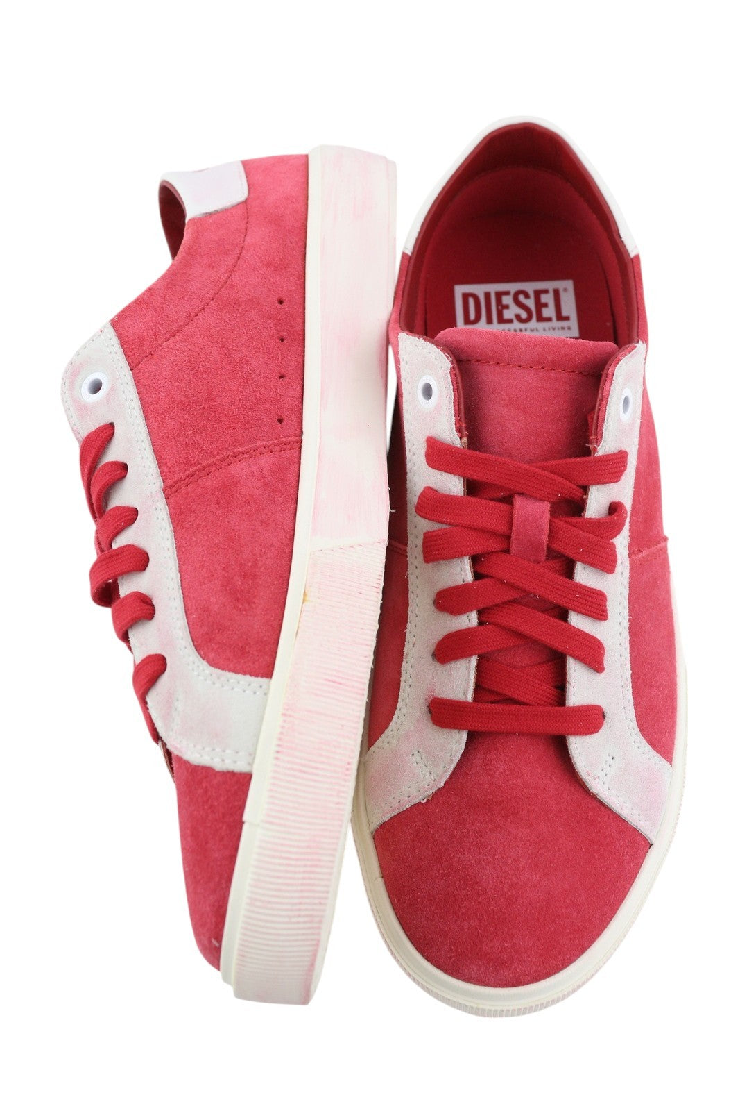 DIESEL S-Mydori LC Men Sneakers EU43 Red Suede Leather Almond Toe Low RRP€200
