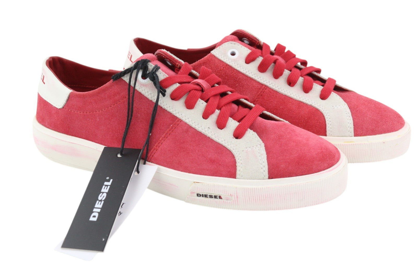 DIESEL S-Mydori LC Men Sneakers EU41 Red Suede Leather Almond Toe Low RRP€200