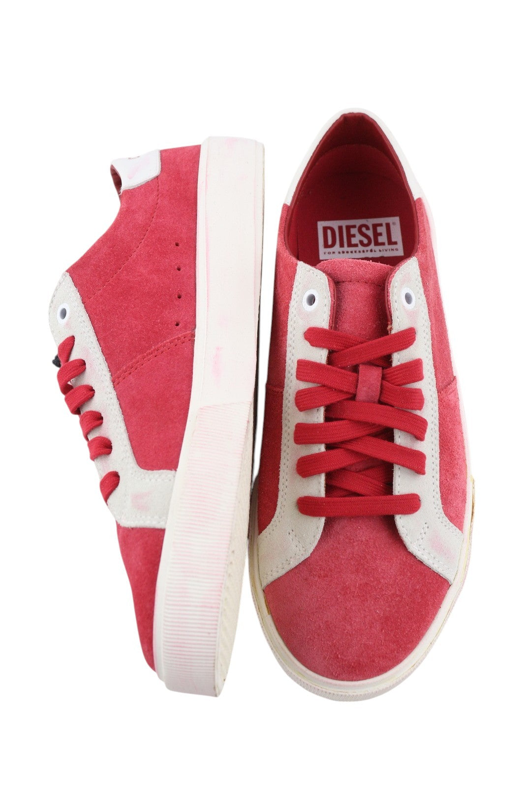 DIESEL S-Mydori LC Men Sneakers EU41 Red Suede Leather Almond Toe Low RRP€200