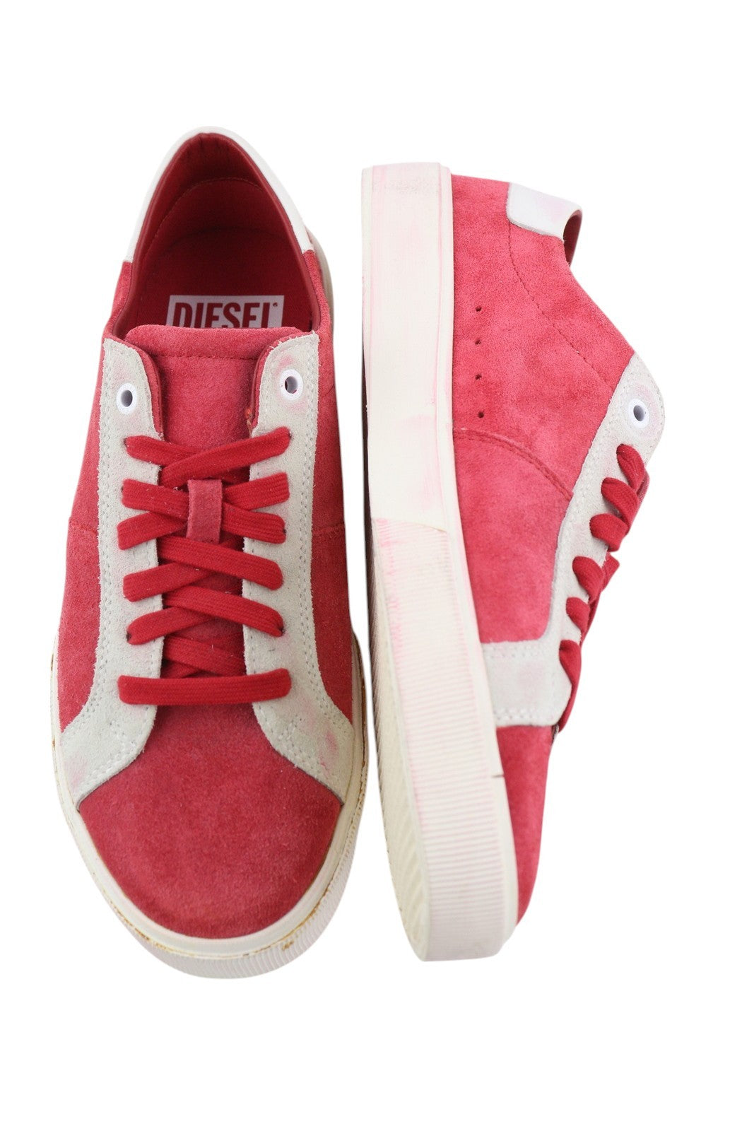 DIESEL S-Mydori LC Men Sneakers EU42 Red Suede Leather Almond Toe Low RRP€200
