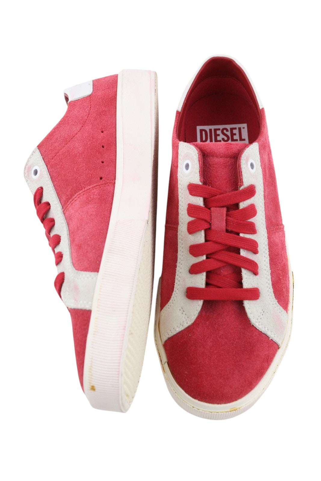 DIESEL S-Mydori LC Men Sneakers EU42 Red Suede Leather Almond Toe Low RRP€200