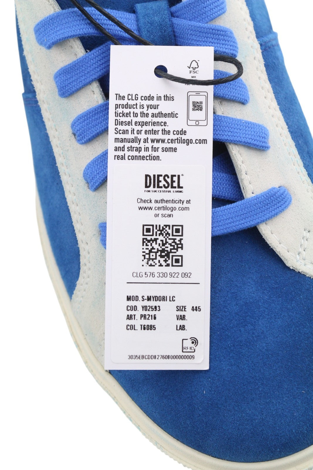 DIESEL S-Mydori LC Men Sneakers EU44.5 Blue Suede Leather Almond Toe RRP€200