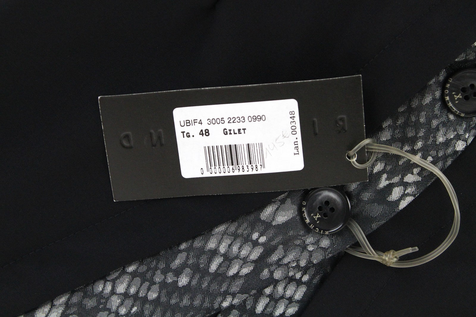 RICHMOND Men's Waistcoat 48 Black Wool Stretch Snake Pattern Classic Formal