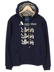 AQUASCUTUM FCIA21 Men Hoodie M Blue Kangaroo Pocket Hooded Pullover Straps Logo