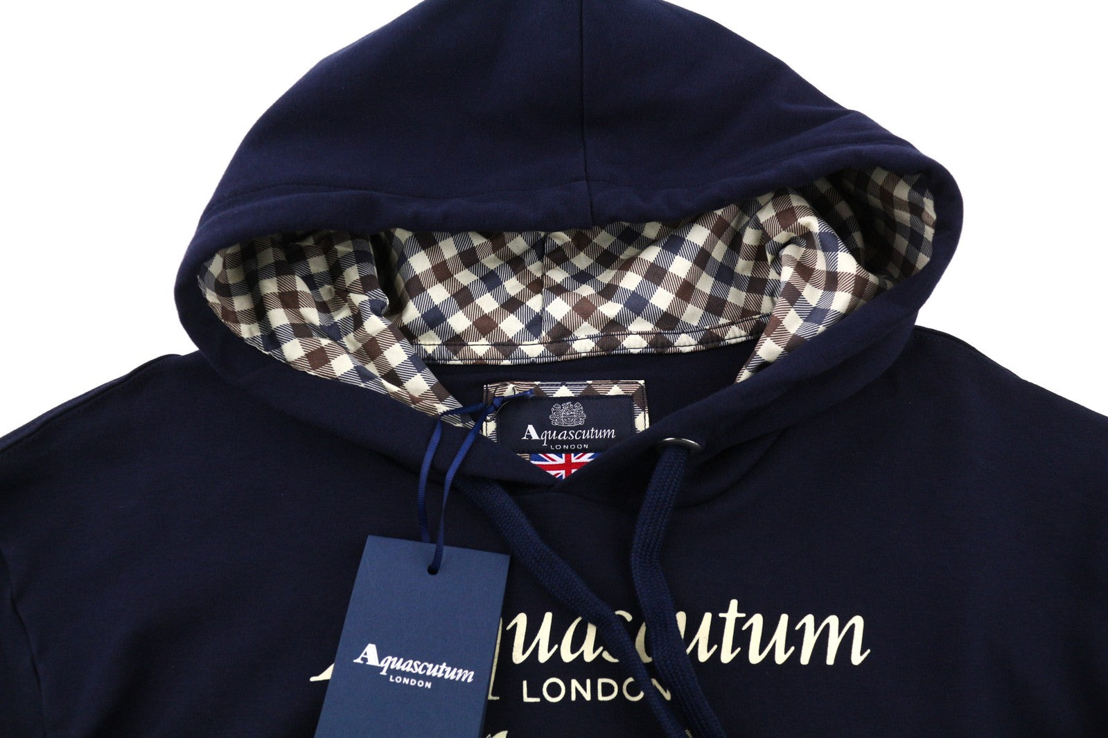 AQUASCUTUM FCIA21 Men Hoodie M Blue Kangaroo Pocket Hooded Pullover Straps Logo