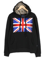 AQUASCUTUM FAI003 Men Hoodie L Black Kangaroo Pocket Hooded Pullover Straps Logo