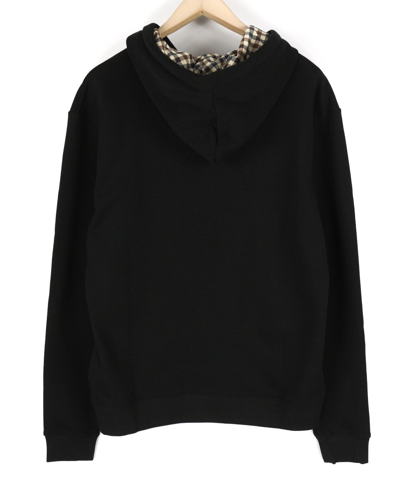 AQUASCUTUM FAI003 Men Hoodie L Black Kangaroo Pocket Hooded Pullover Straps Logo