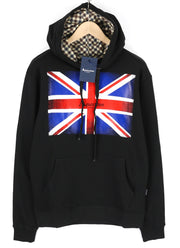 AQUASCUTUM FAI003 Men Hoodie M Black Kangaroo Pocket Hooded Pullover Straps Logo