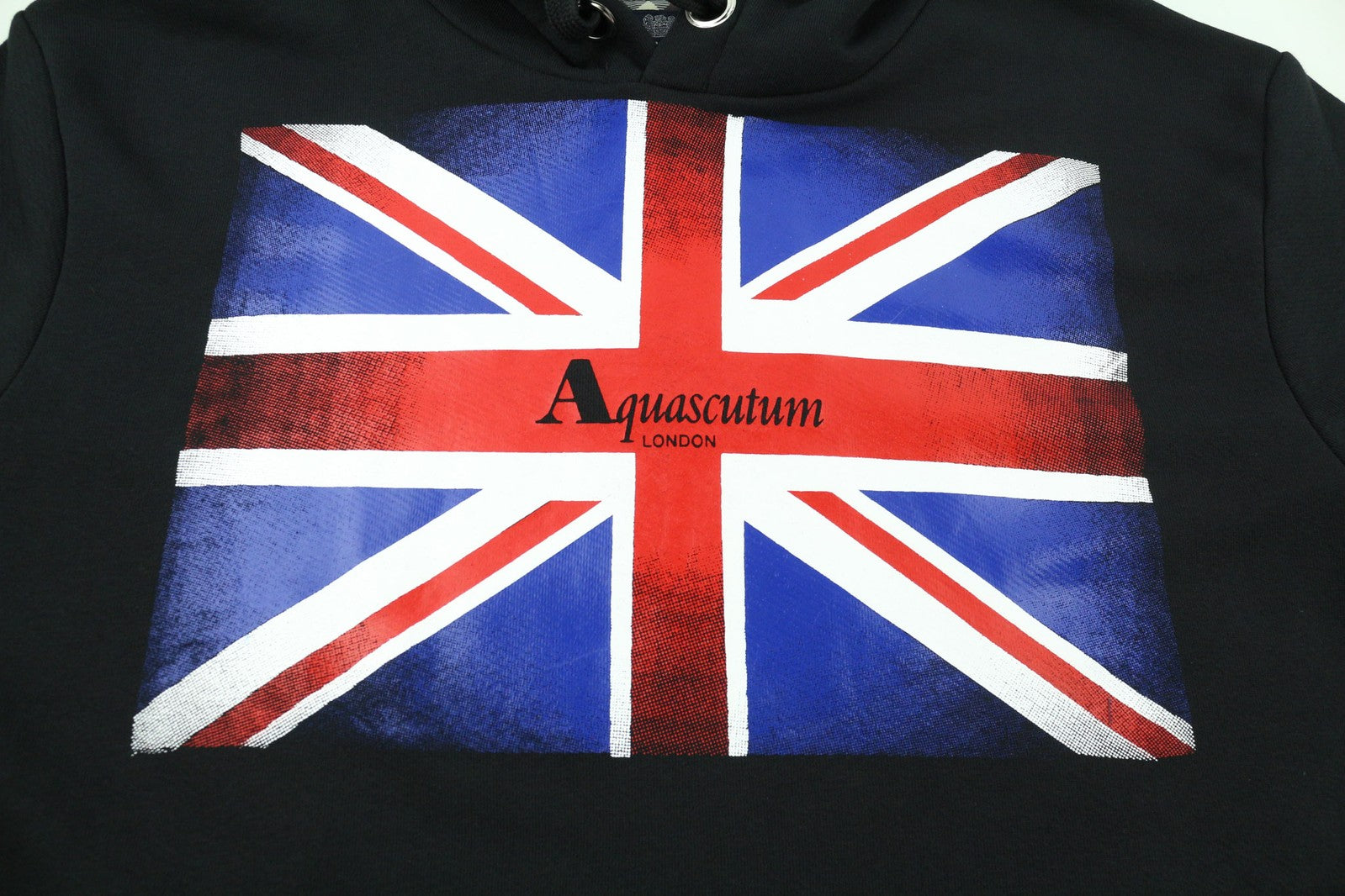 AQUASCUTUM FAI003 Men Hoodie M Black Kangaroo Pocket Hooded Pullover Straps Logo