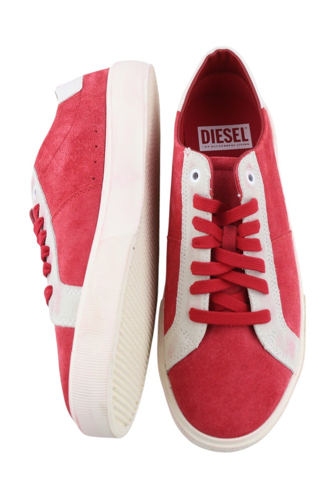 DIESEL S-Mydori LC Men Sneakers EU44.5 Red Suede Leather RRP€200 Low Top Lace