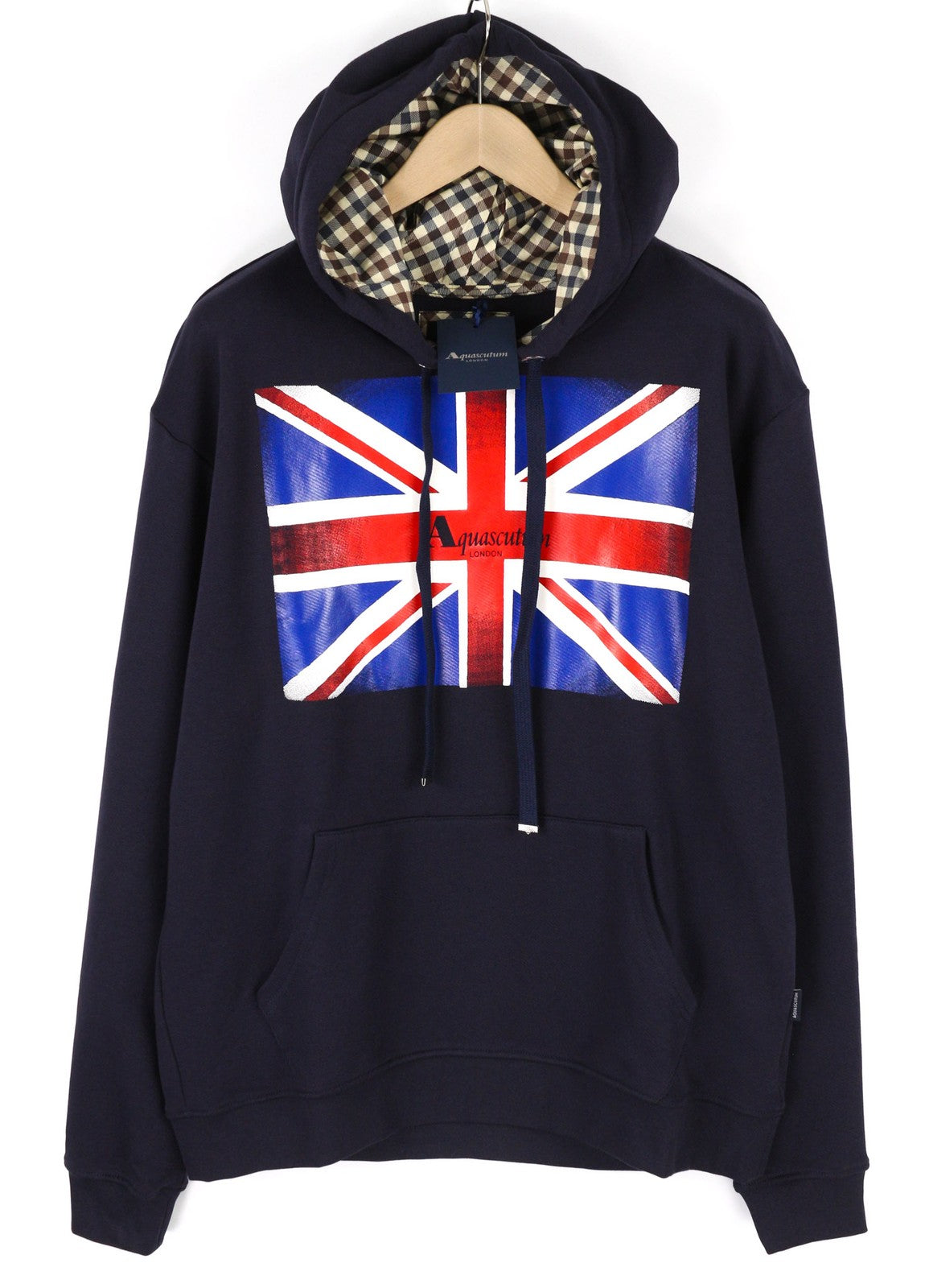 AQUASCUTUM FAI003 Men Hoodie XL Black Kangaroo Pocket Hooded Pullover Straps