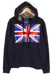 AQUASCUTUM FAI003 Men Hoodie L Blue Kangaroo Pocket Hooded Pullover Straps Logo