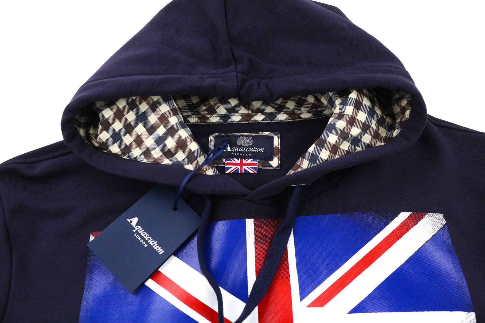 AQUASCUTUM FAI003 Men Hoodie L Blue Kangaroo Pocket Hooded Pullover Straps Logo