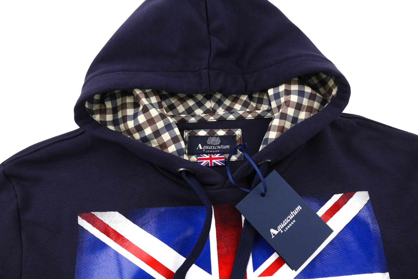 AQUASCUTUM FAI003 Men Hoodie M Blue Kangaroo Pocket Hooded Pullover Straps Logo