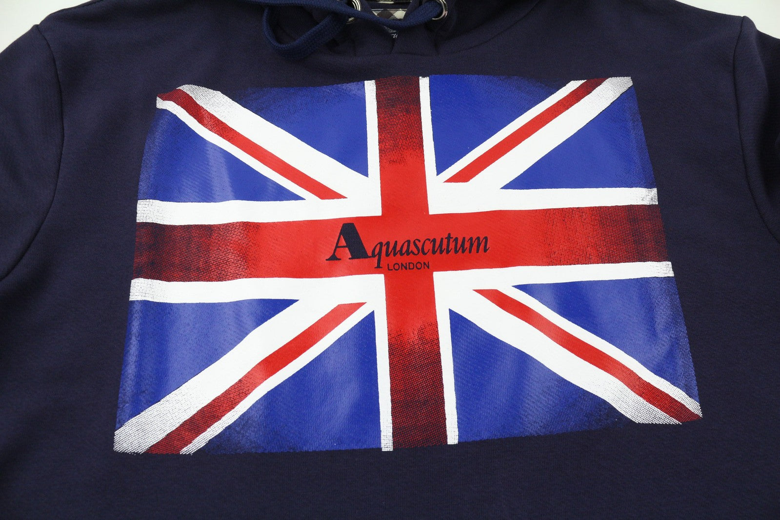 AQUASCUTUM FAI003 Men Hoodie M Blue Kangaroo Pocket Hooded Pullover Straps Logo