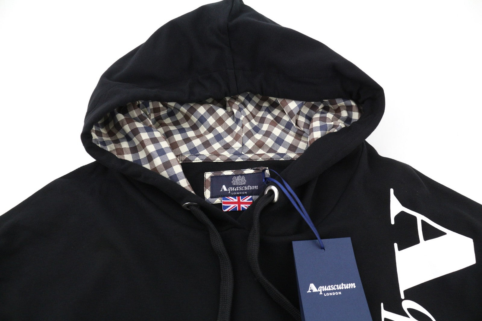 AQUASCUTUM FCIA18 Men Hoodie XL Black Kangaroo Pocket Hooded Pullover Straps