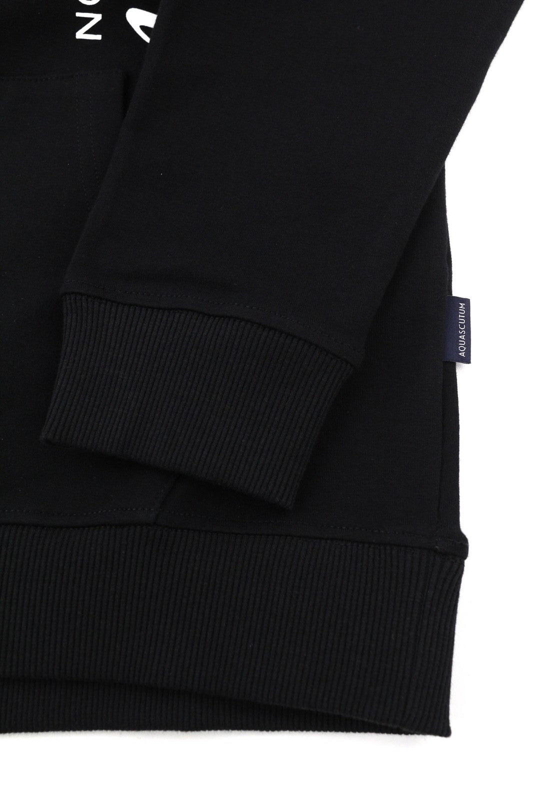 AQUASCUTUM FCIA18 Men Hoodie L Black Kangaroo Pocket Hooded Pullover Straps Logo