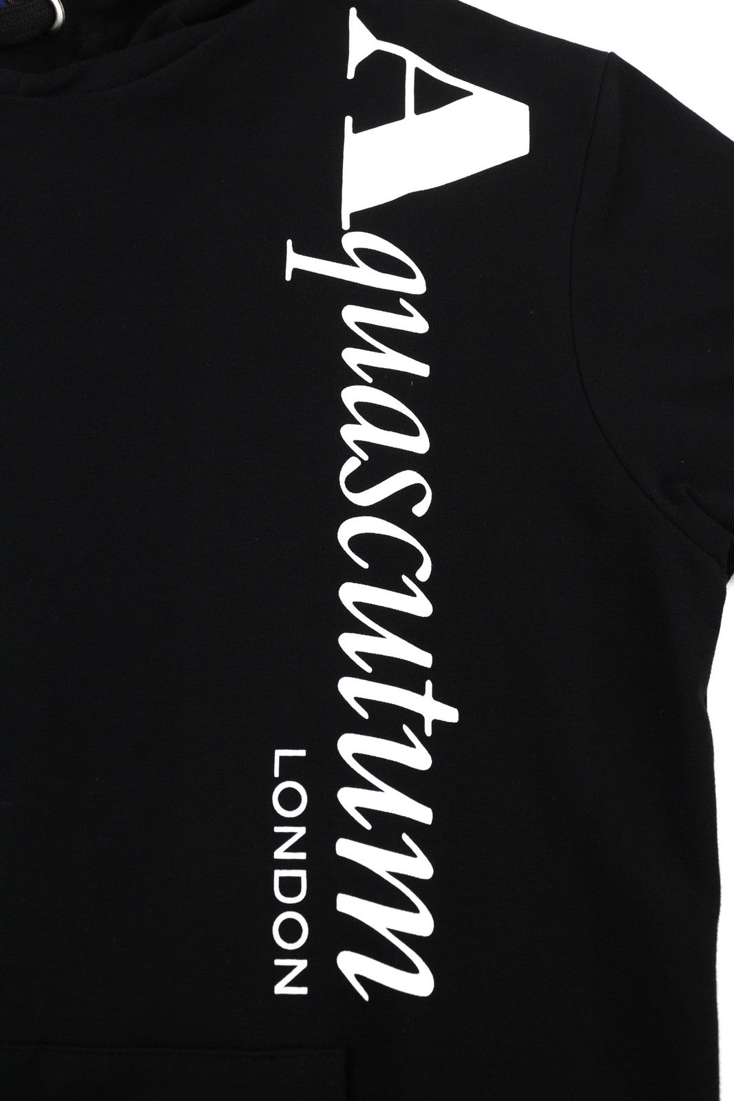 AQUASCUTUM FCIA18 Men Hoodie L Black Kangaroo Pocket Hooded Pullover Straps Logo