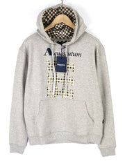 AQUASCUTUM FCIA21 Men Hoodie M Melange Grey Kangaroo Pocket Hooded Pullover Logo