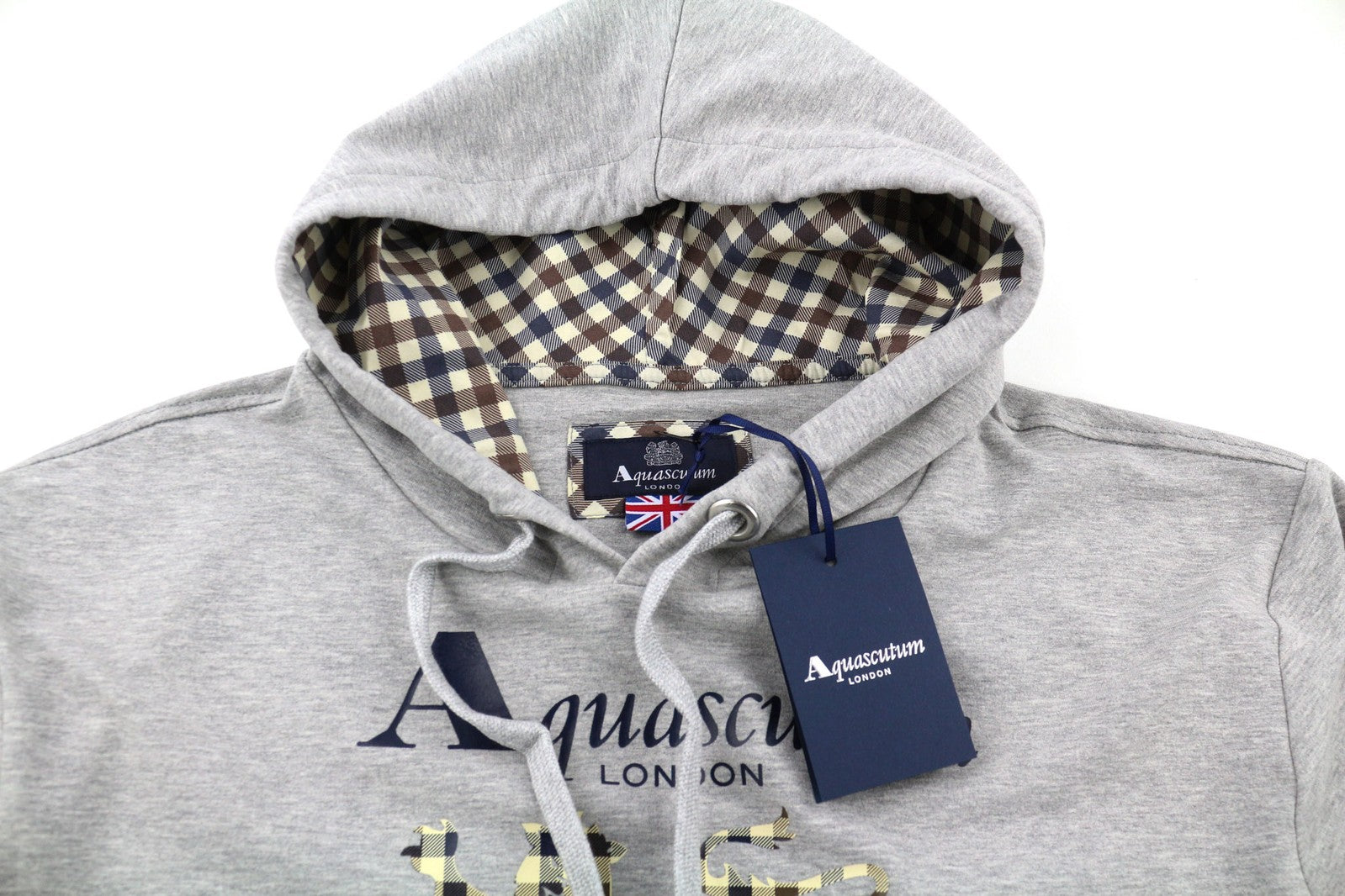 AQUASCUTUM FCIA21 Men Hoodie M Melange Grey Kangaroo Pocket Hooded Pullover Logo
