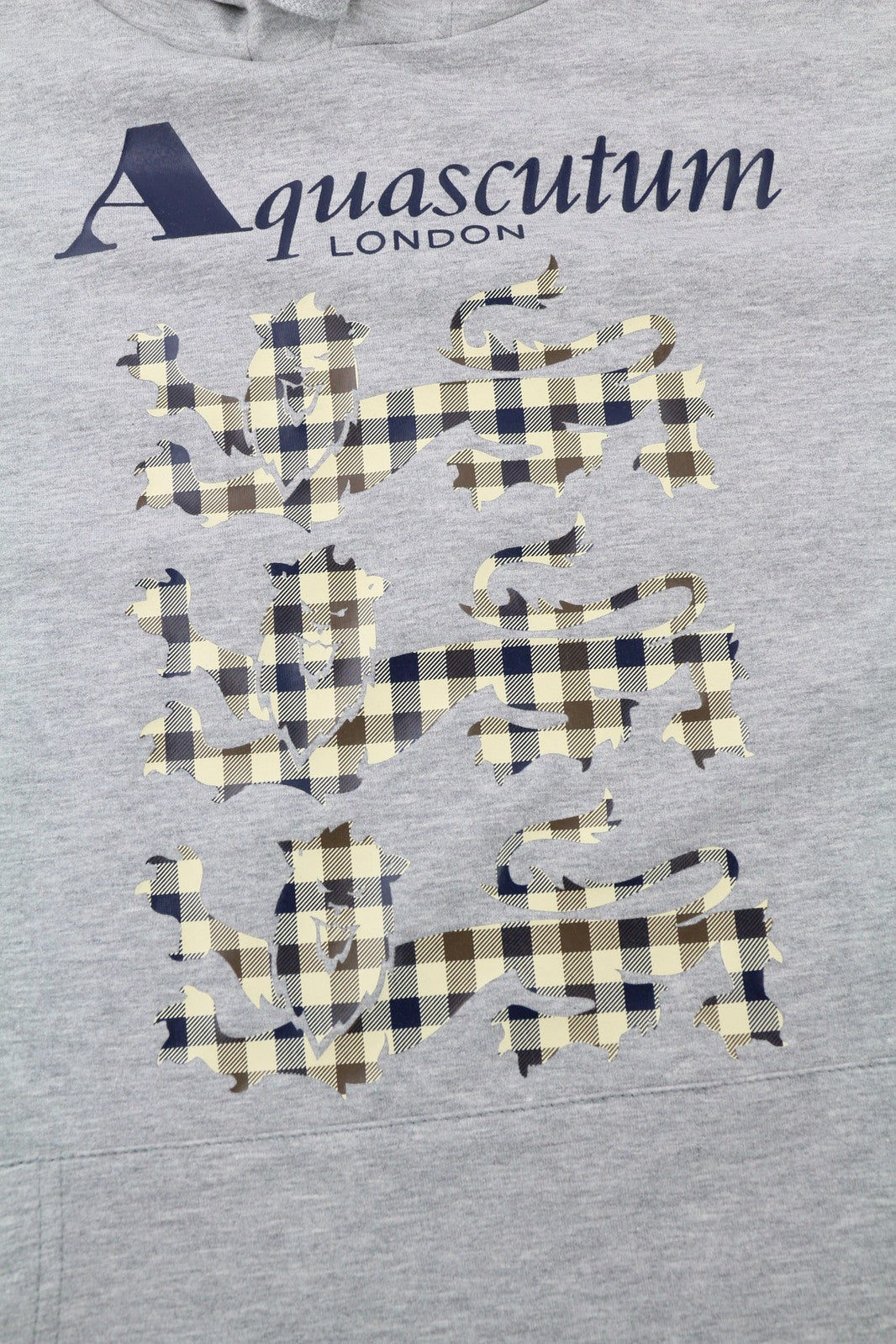 AQUASCUTUM FCIA21 Men Hoodie M Melange Grey Kangaroo Pocket Hooded Pullover Logo