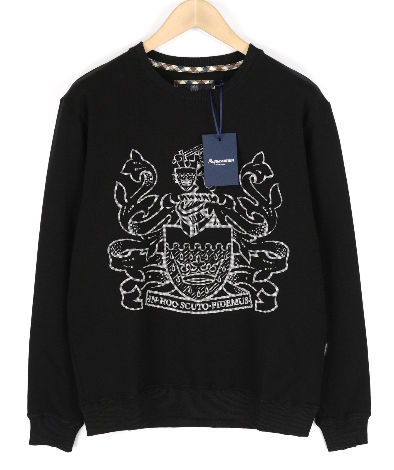 AQUASCUTUM FGIA28 Mens Sweatshirt L Black Crew Pullover Long Sleeve All Seasons